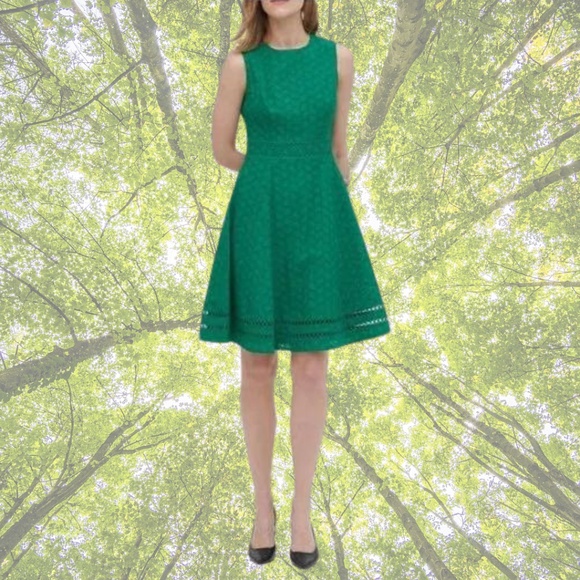 Calvin Klein Dresses & Skirts - Calvin Klein Leaf Pattern Eyelet Fit & Flare Dress • Size 2 • Emerald Green